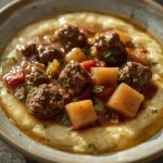 Pioneer Woman Beef Stew and Cheese Grits - recipe card