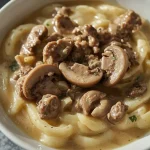 Pioneer Woman Beef Stroganoff Soup - recipe card